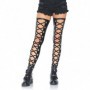 MEDIAS ALTAS SIN PIE EFECTO MOJADO CON TIRAS - NEGRO TALLA S/M